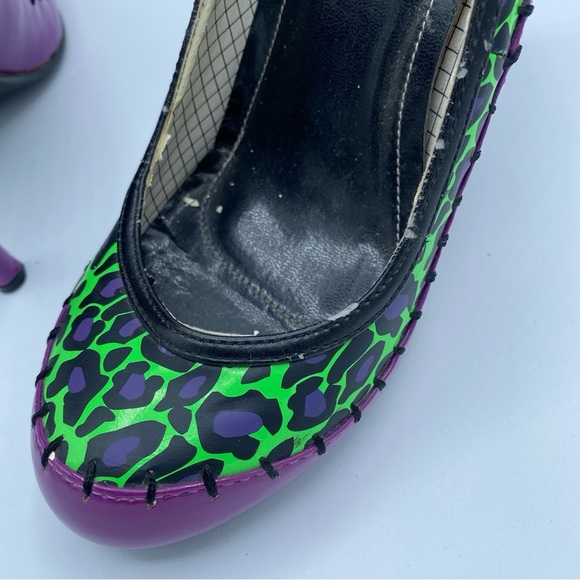 TUK T.U.K. Green & Purple Stitches Animal Print Heels Pin-up Sz 6 Halloween - Picture 9 of 11